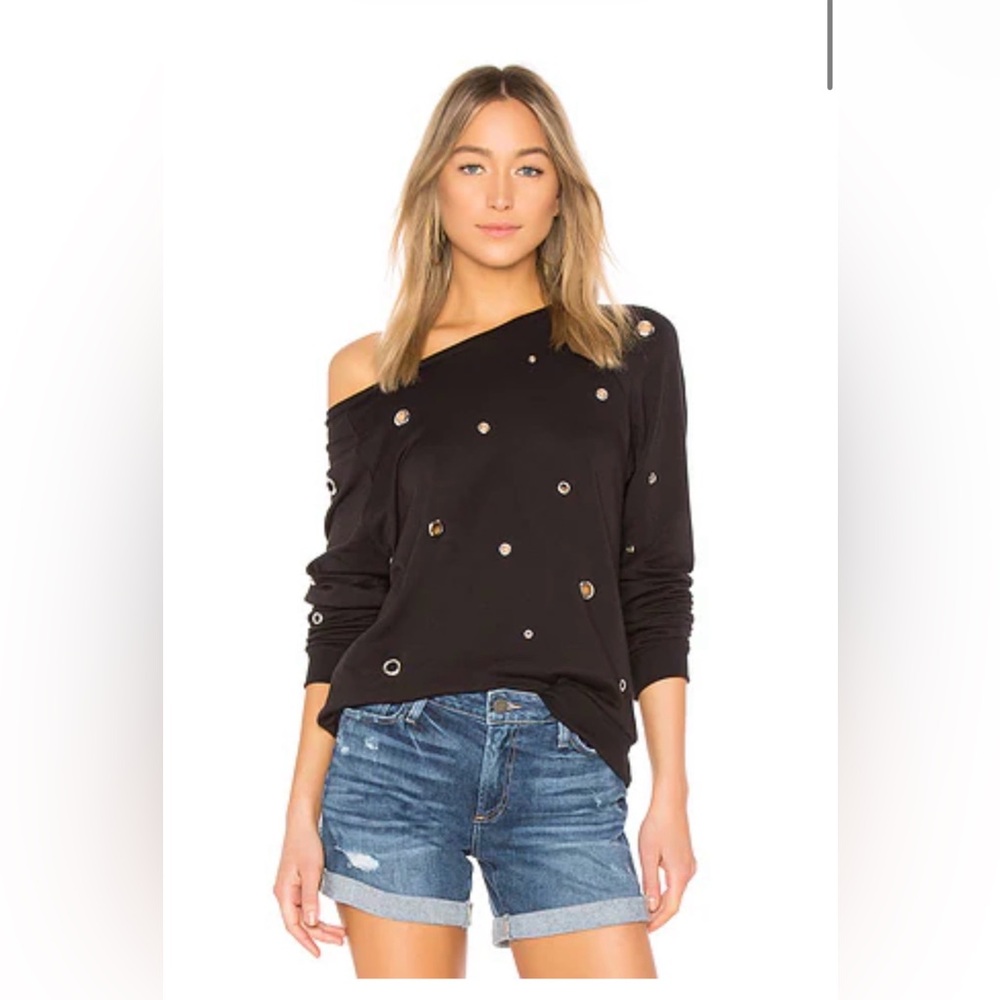 Michael Lauren Black Sweater with silver grommets.